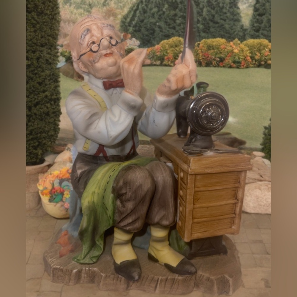 Vintage Sewing Figurine with Green Accents